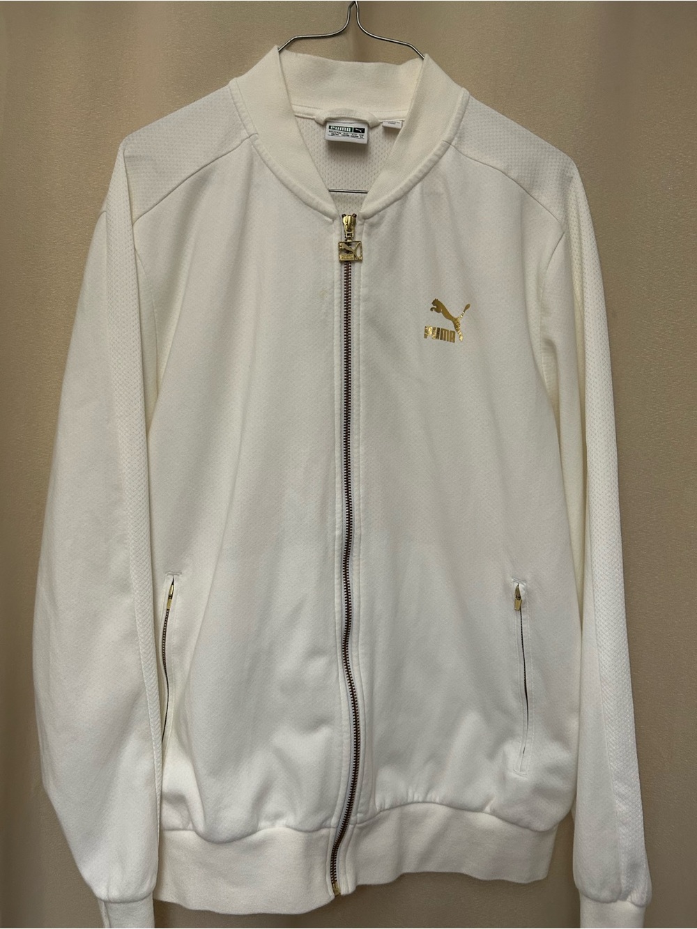 Puma White Track Jacket with Gold Logo